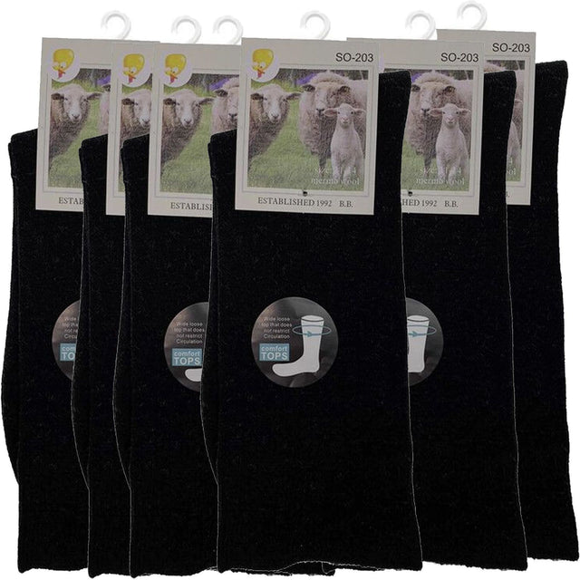 Merino Wool Mens Thermal Diabetic Socks Loose Top Circulation 6 Pairs Black 2-8