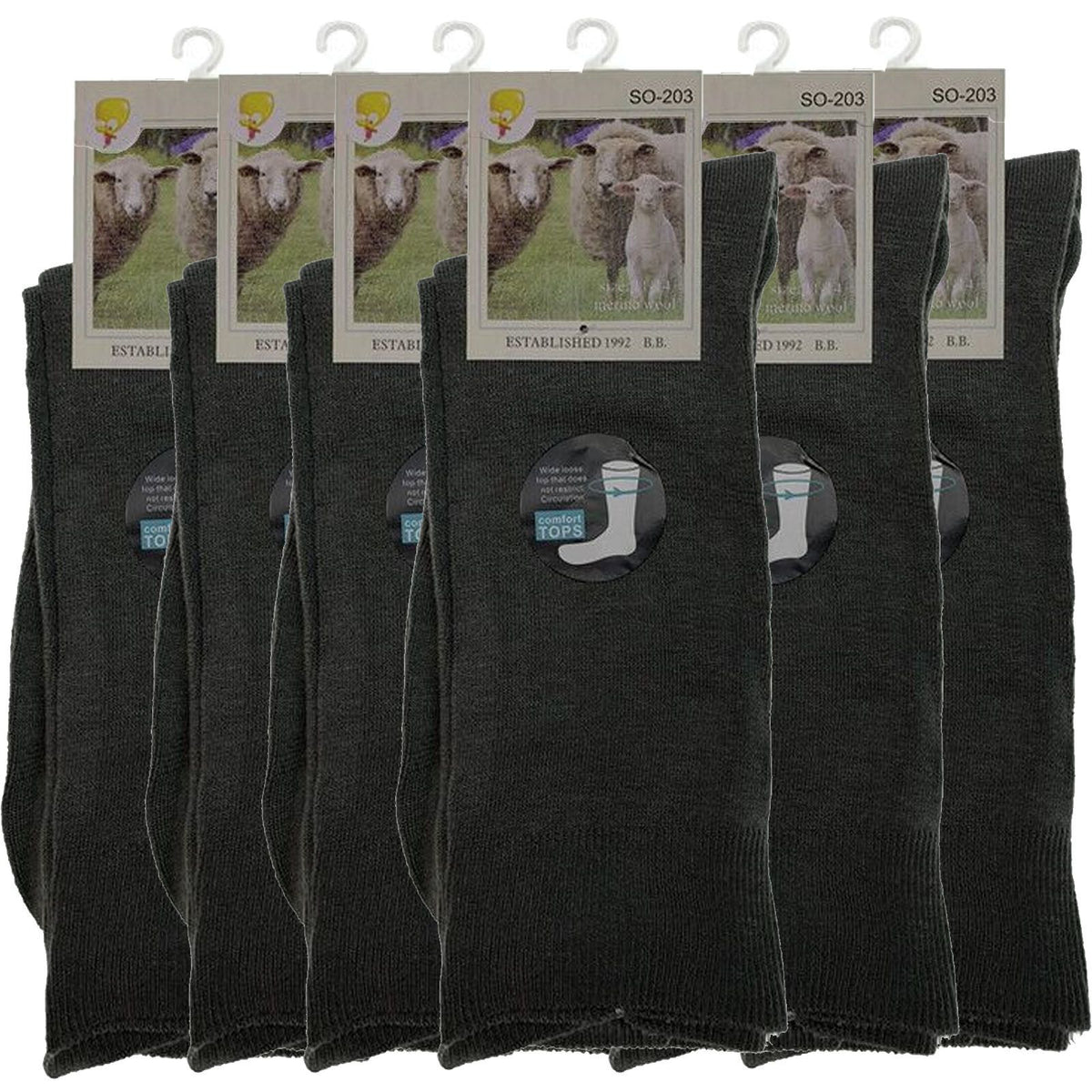 Merino Wool Mens Thermal Diabetic Socks Loose Top Circulation 6 Pairs - Grey - 2-8