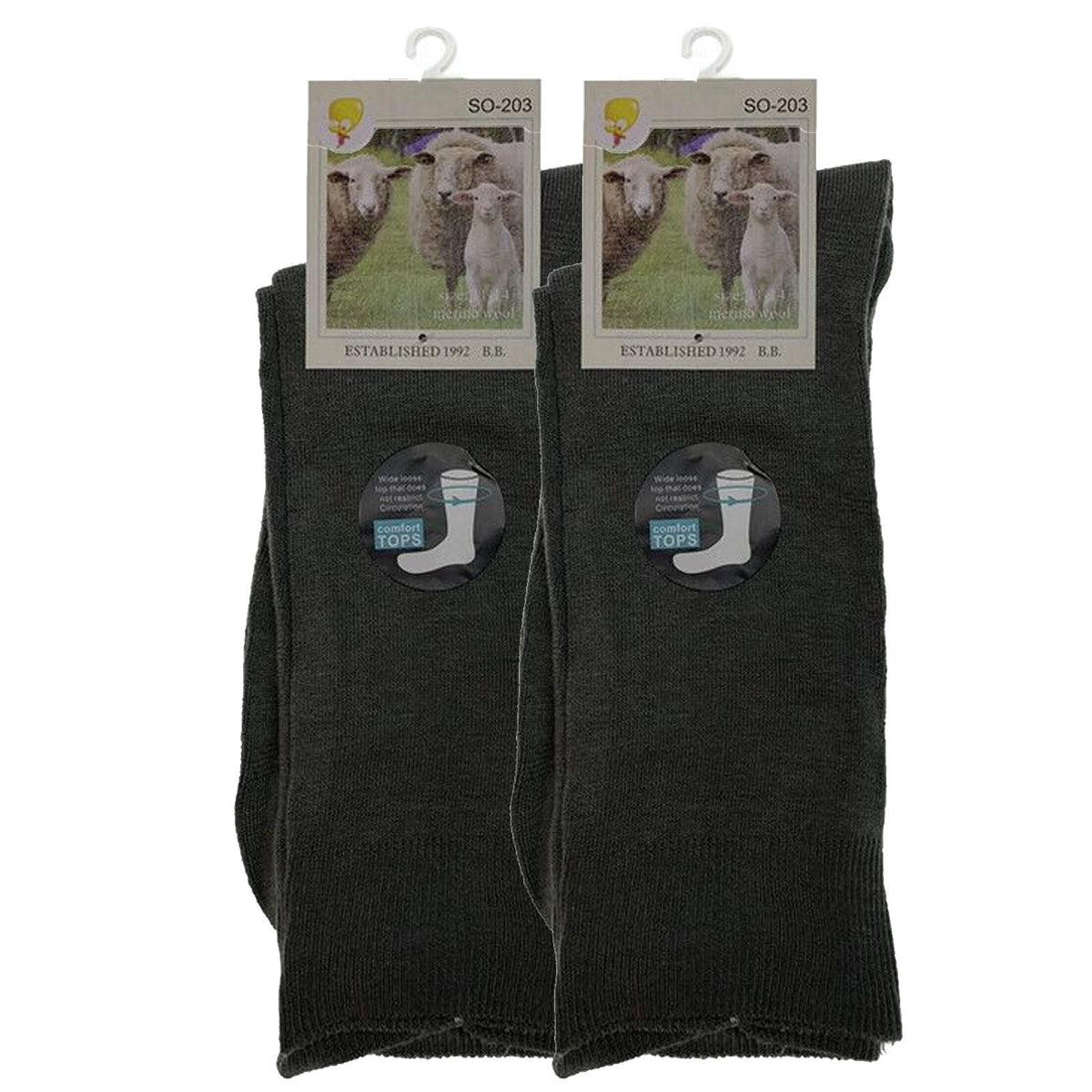 Merino Wool Mens Thermal Diabetic Socks Loose Top Circulation 2 Pairs - Grey - 11-14