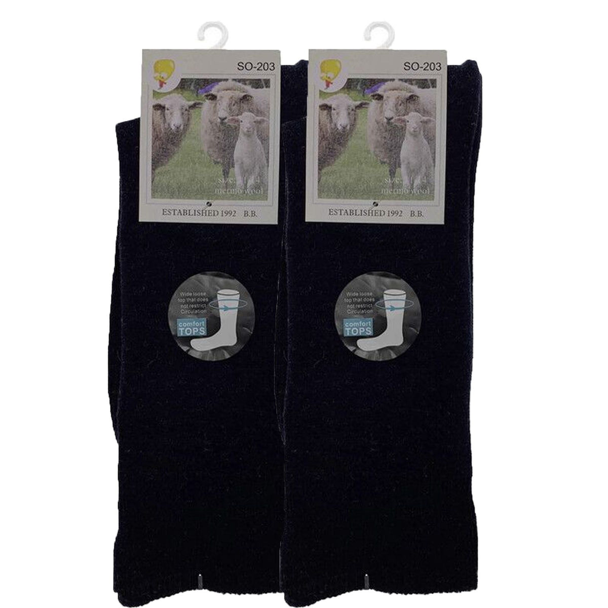 Merino Wool Mens Thermal Diabetic Socks Loose Top Circulation 2 Pairs - Navy - 11-14