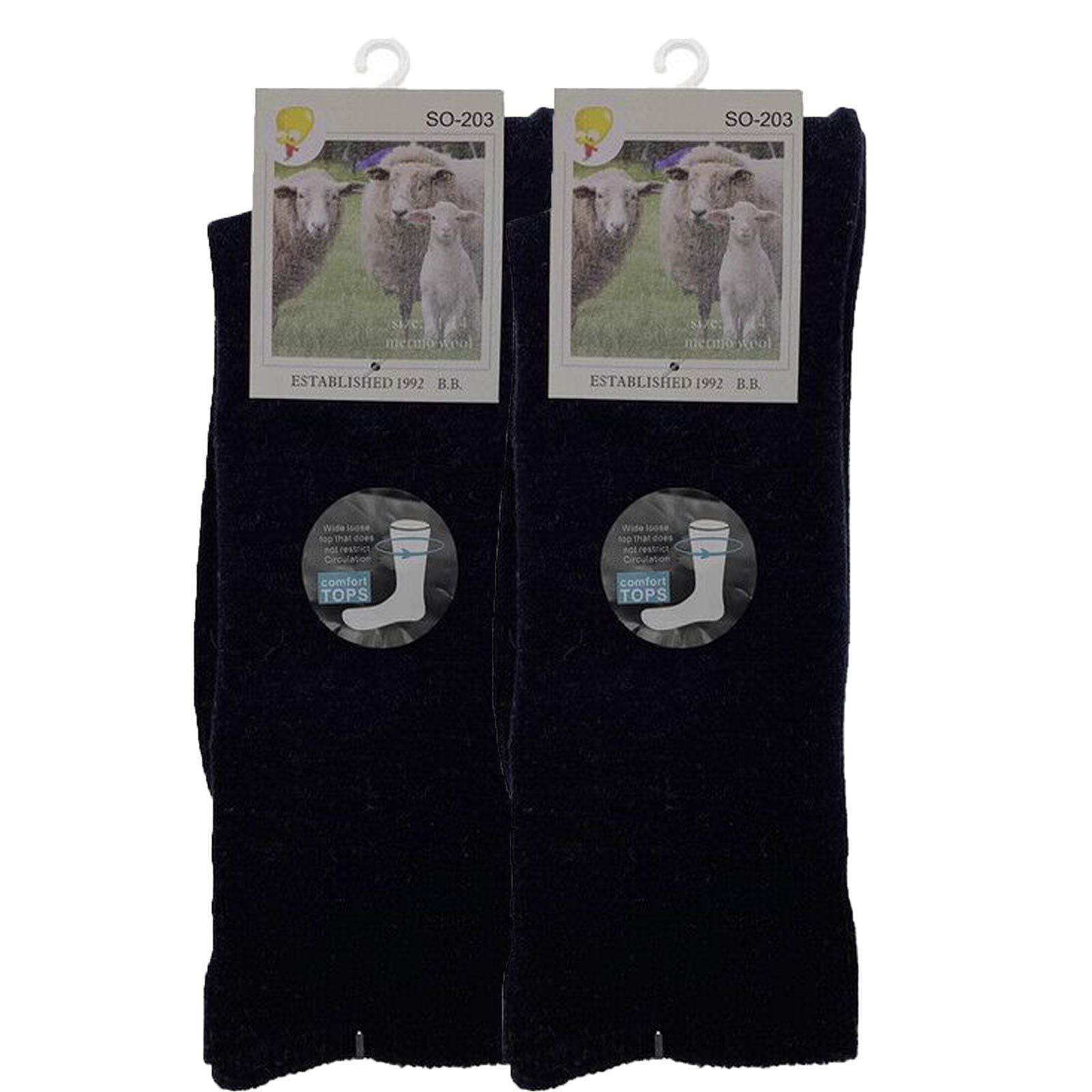Merino Wool Mens Thermal Diabetic Socks Loose Top Circulation 2 Pairs - Navy - 11-14