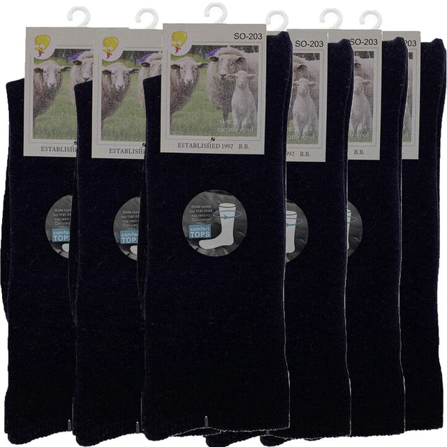 Merino Wool Mens Thermal Diabetic Socks Loose Top Circulation 6 Pairs Navy 11-14