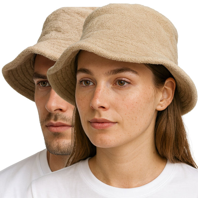 Stingy Brim Terry Towelling Bucket Hat Daggy Fishing 100 COTTON Beige L XL