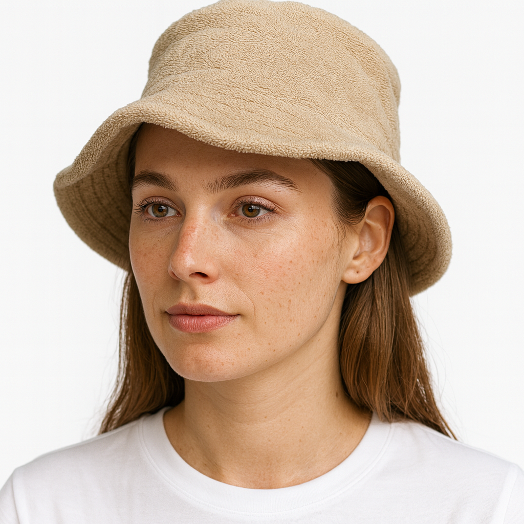 Stingy Brim Terry Towelling Bucket Hat Daggy Fishing Camping Lad Cap 100% COTTON - Beige - L/XL