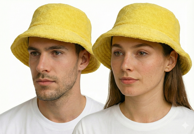 Stingy Brim Terry Towelling Bucket Hat Daggy Fishing 100 COTTON Yellow S M