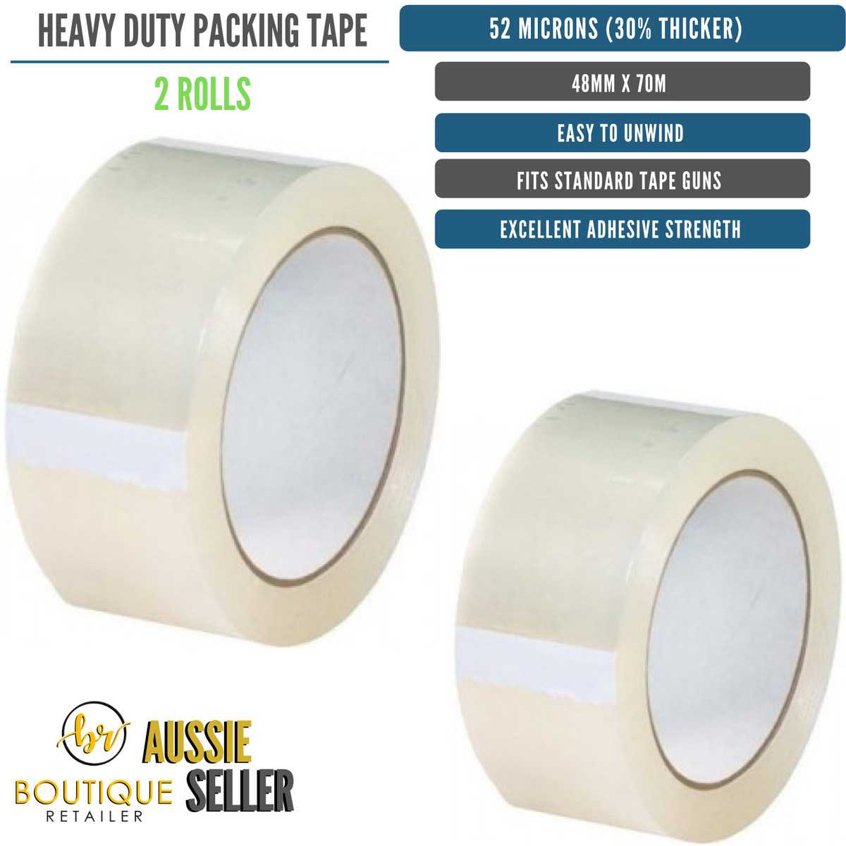 2x 70m Rolls Packing Heavy Duty Packing Packaging Tape EXTRA STRONG 52 Microns 48mm