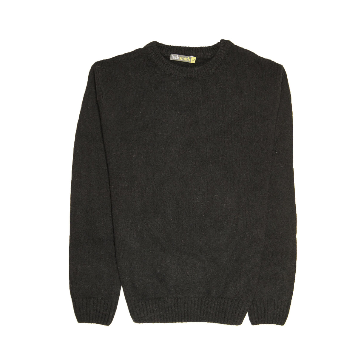 100% SHETLAND RAGG WOOL CREW Round Neck Knit JUMPER Pullover Mens Sweater Knitted - Plain Black - 6XL