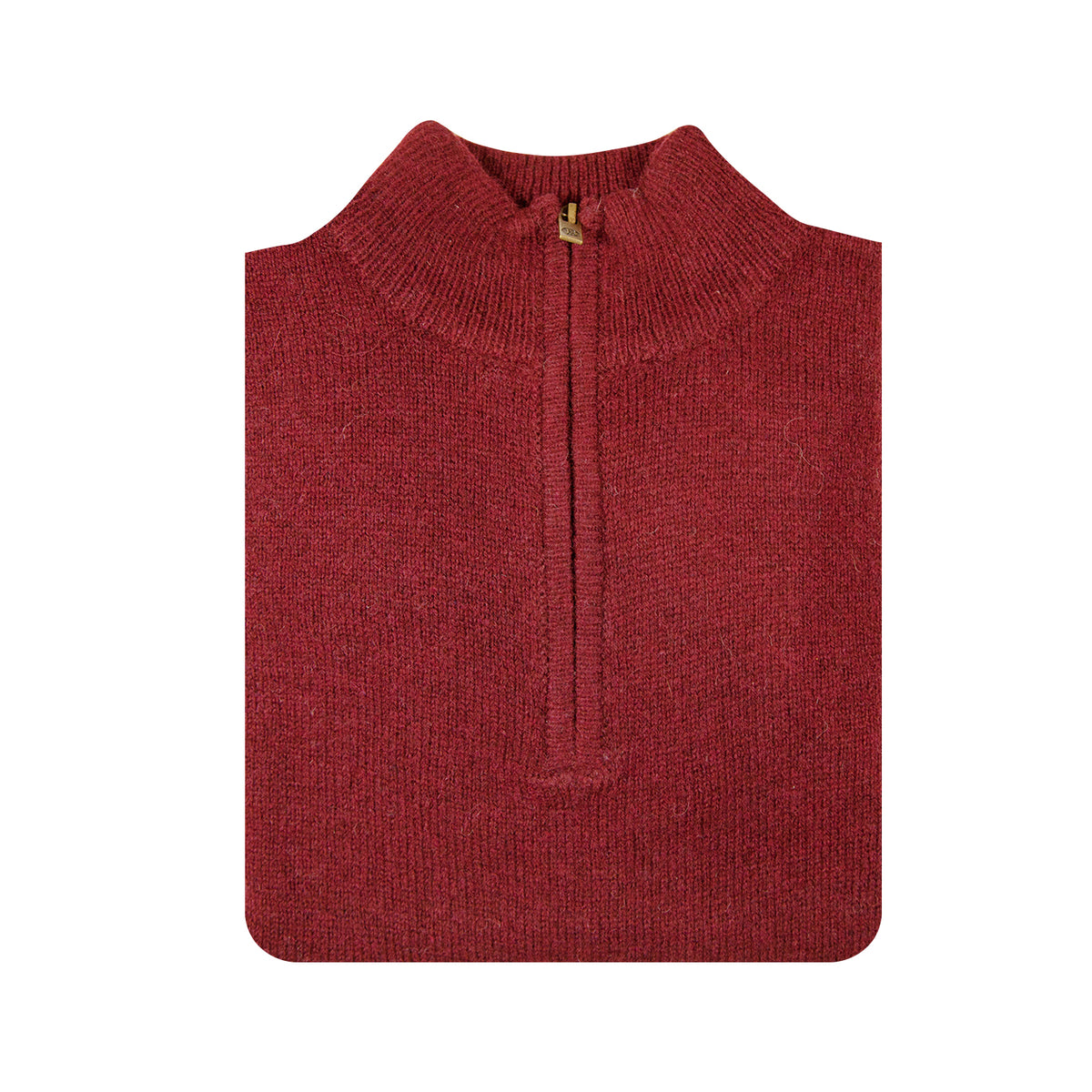 100% SHETLAND RAGG WOOL Half Zip Up Knit JUMPER Pullover Mens Sweater Knitted - Burgundy - S