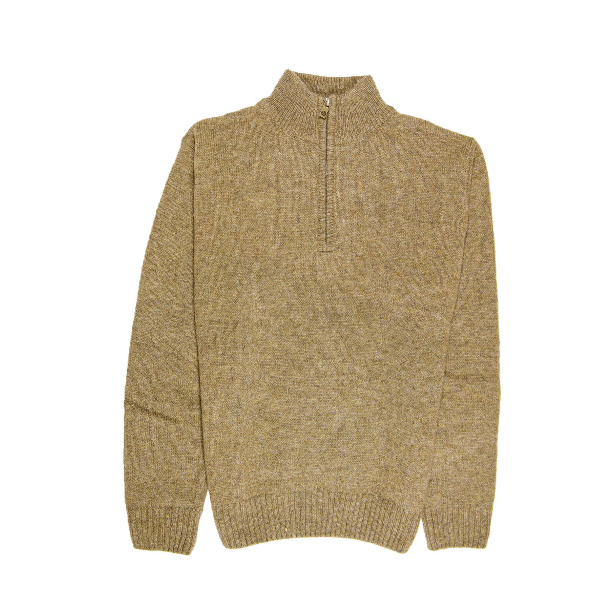 100% SHETLAND RAGG WOOL Half Zip Up Knit JUMPER Pullover Mens Sweater Knitted - Nutmeg - 5XL