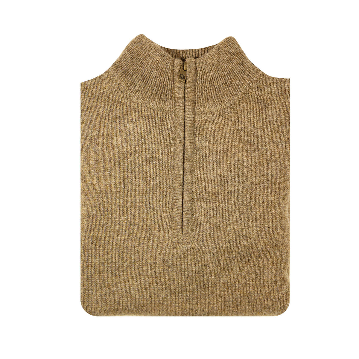 100% SHETLAND RAGG WOOL Half Zip Up Knit JUMPER Pullover Mens Sweater Knitted - Nutmeg - M