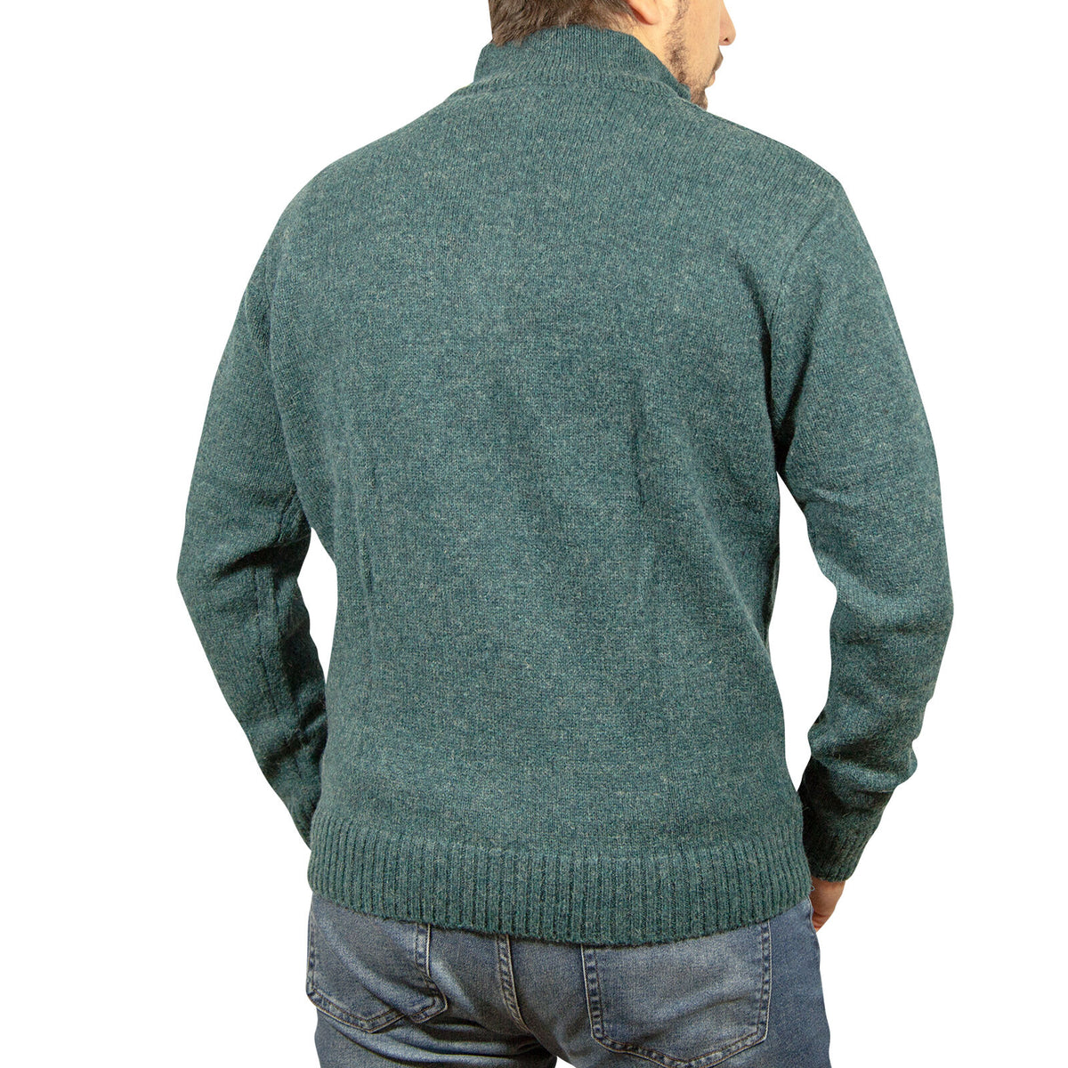 100% SHETLAND RAGG WOOL Half Zip Up Knit JUMPER Pullover Mens Sweater Knitted - Sherwood - M