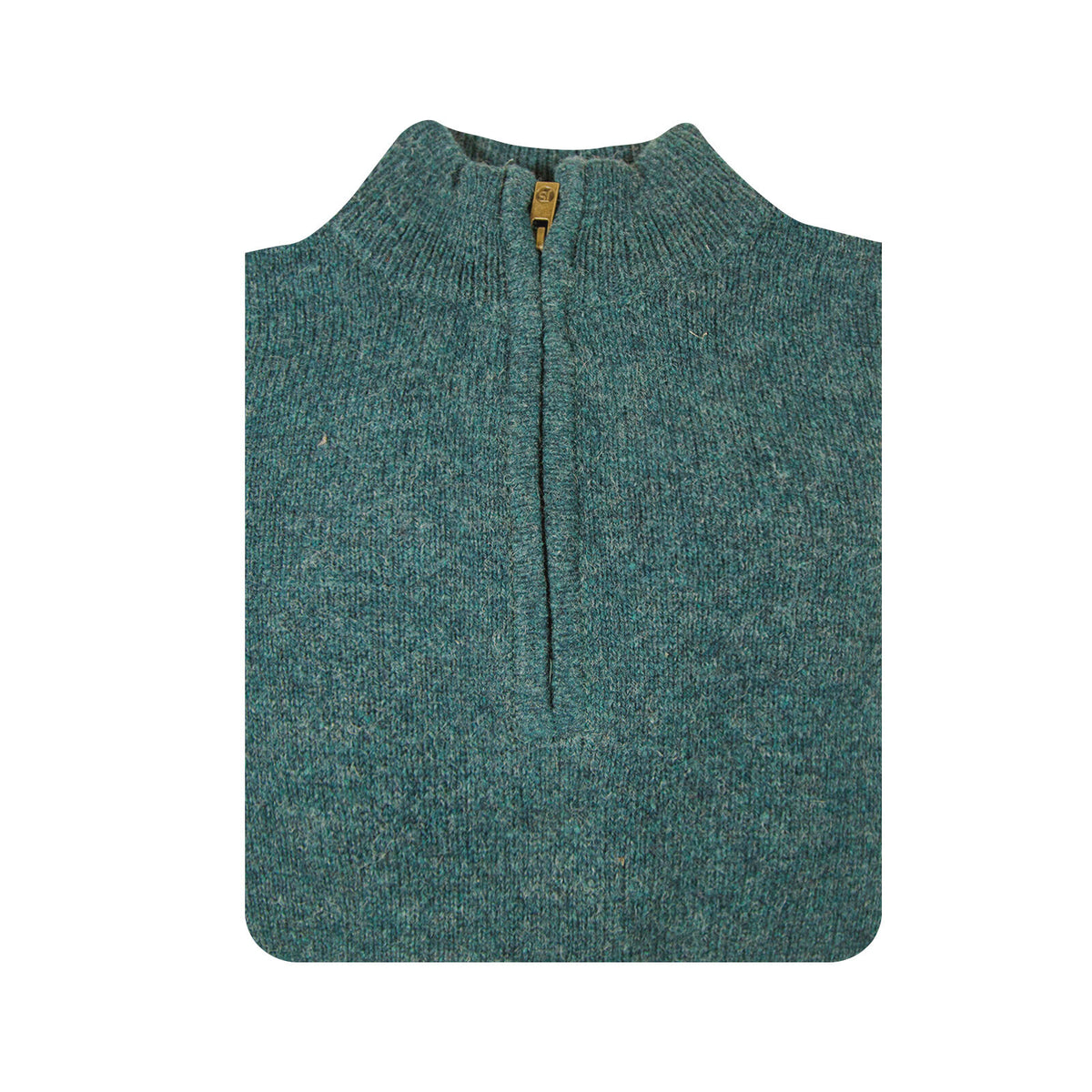 100% SHETLAND RAGG WOOL Half Zip Up Knit JUMPER Pullover Mens Sweater Knitted - Sherwood - M