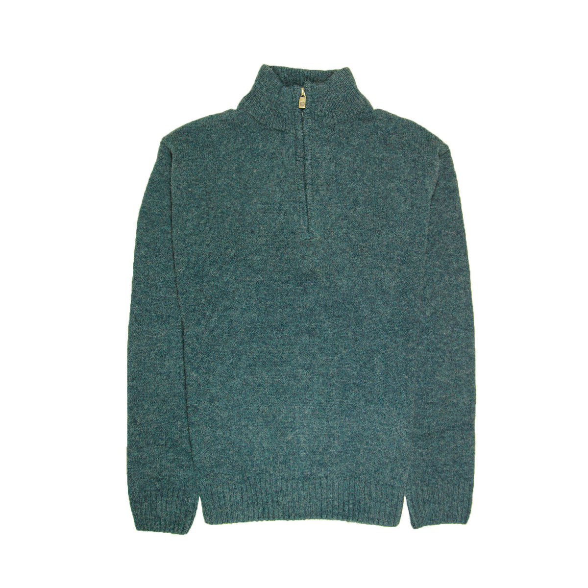 100% SHETLAND RAGG WOOL Half Zip Up Knit JUMPER Pullover Mens Sweater Knitted - Sherwood - M