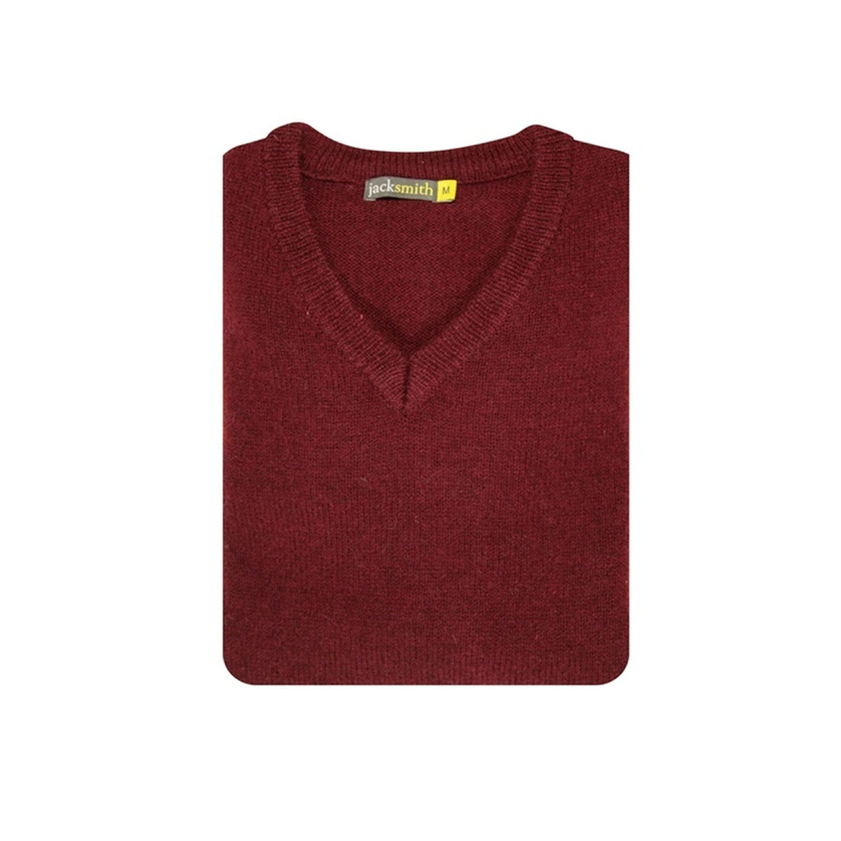 100% Shetland Ragg Wool V Neck Knit Jumper Pullover Mens Sweater Knitted - Burgundy - M