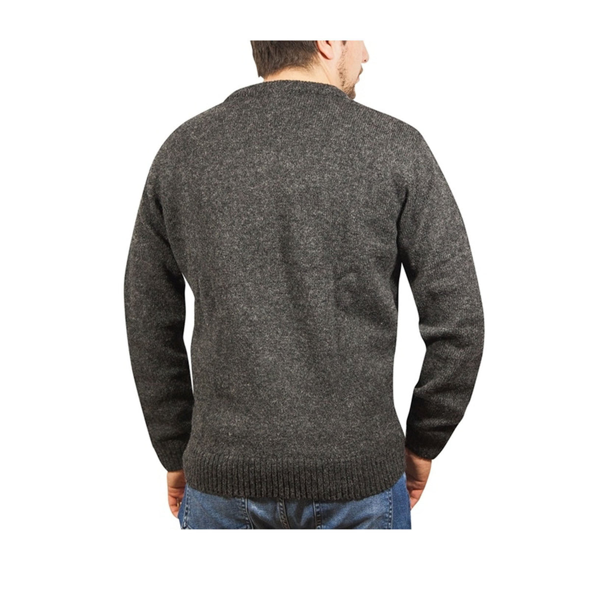 100% Shetland Ragg Wool V Neck Knit Jumper Pullover Mens Sweater Knitted - Charcoal - XL