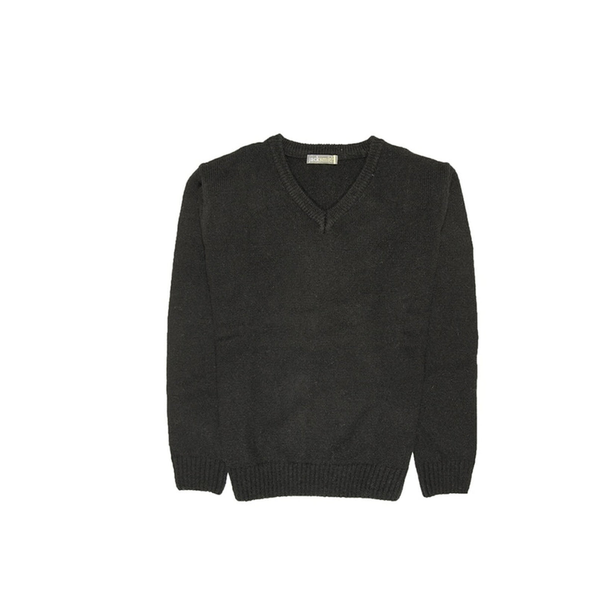 100% Shetland Ragg Wool V Neck Knit Jumper Pullover Mens Sweater Knitted - Plain Black - 4XL
