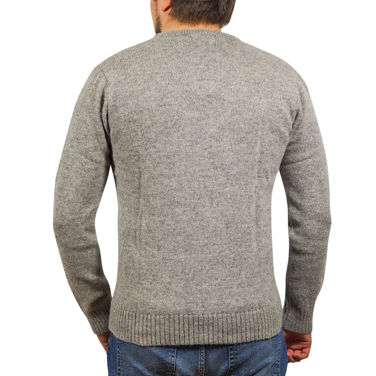 100% Shetland Ragg Wool V Neck Knit Jumper Pullover Mens Sweater Knitted - Grey - XL