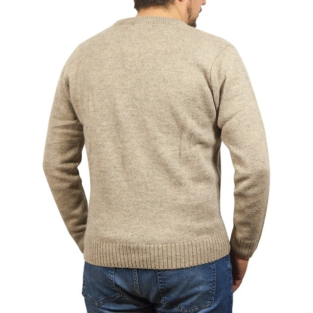 100% Shetland Ragg Wool V Neck Knit Jumper Pullover Mens Sweater Knitted - Oat Marle - 6XL
