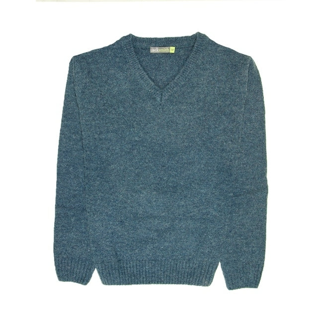 100% Shetland Ragg Wool V Neck Knit Jumper Pullover Mens Sweater Knitted - Sherwood - 4XL