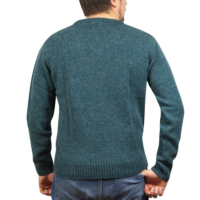 100% Shetland Ragg Wool V Neck Knit Jumper Pullover Mens Sweater Knitted - Sherwood - S