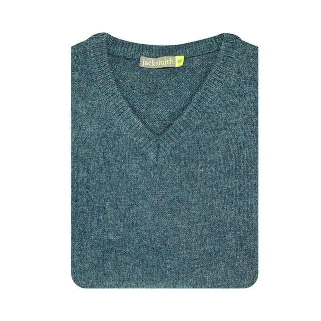 100% Shetland Ragg Wool V Neck Knit Jumper Pullover Mens Sweater Knitted - Sherwood - S