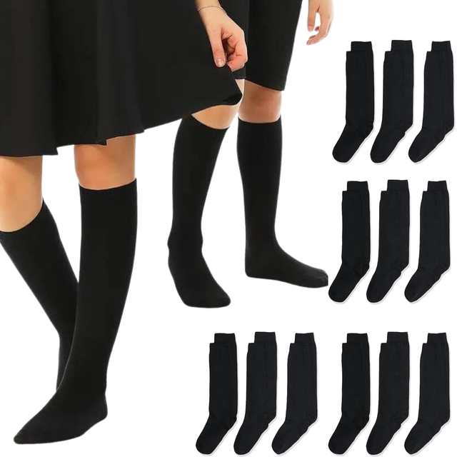 12x Pairs School Uniform Knee Socks Cotton Rich Black Old 10-12 Years Years 2-8