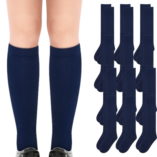 12x Pairs School Uniform Knee Socks Cotton Rich Navy Old 10-12 Years Years 2-8