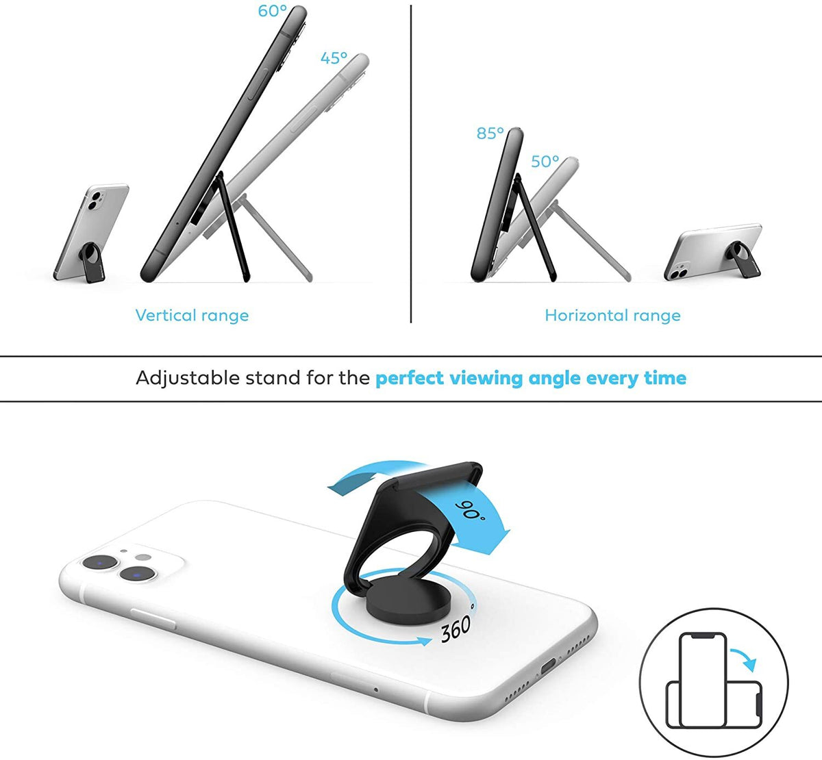 phonetag - Multi-View Phone Stand with Magnetic Ring Holder Universal (Silver)