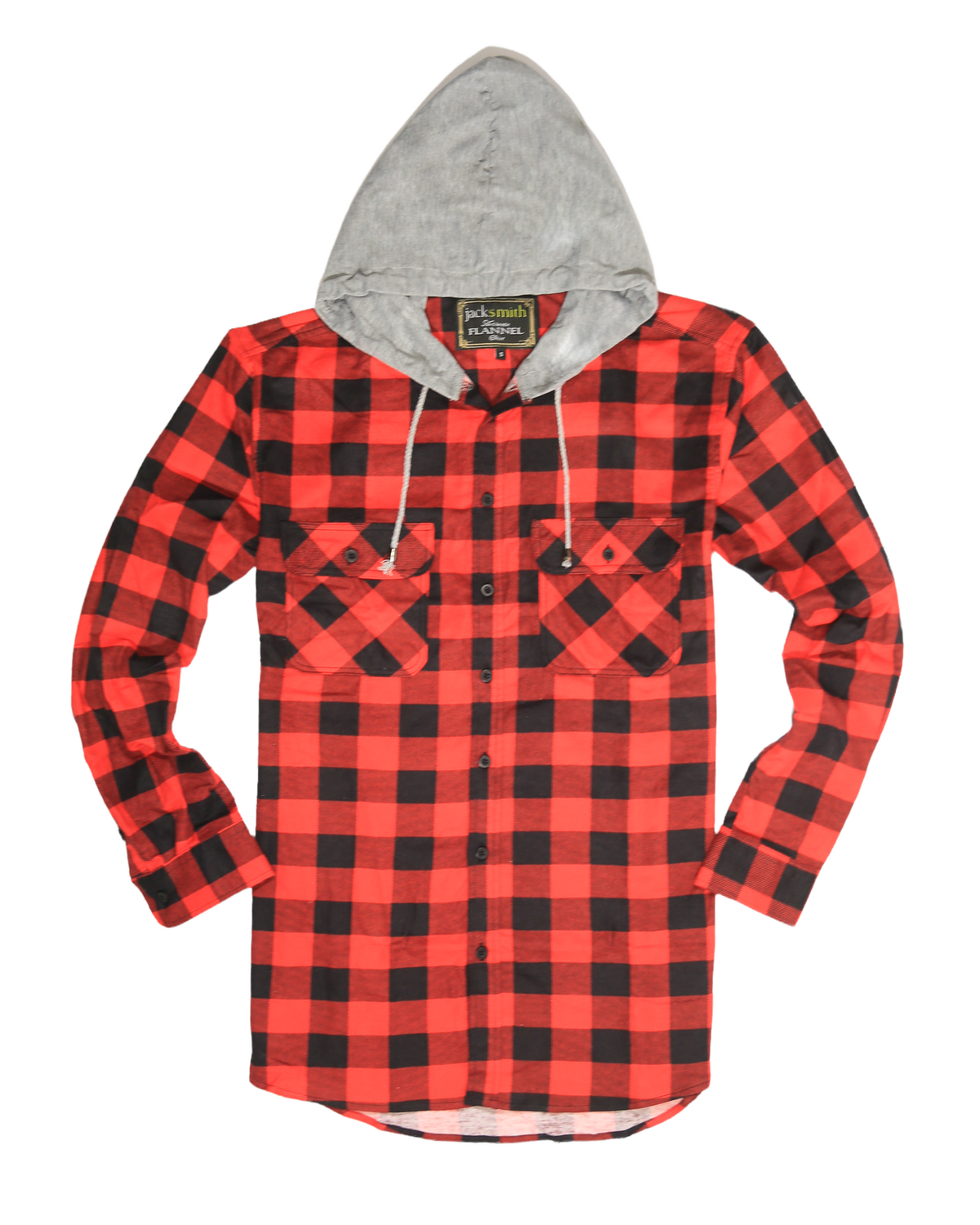 Mens Cotton Flannelette Shirt w Jersey Hood Long Sleeve Flannel - Red/Black - XL