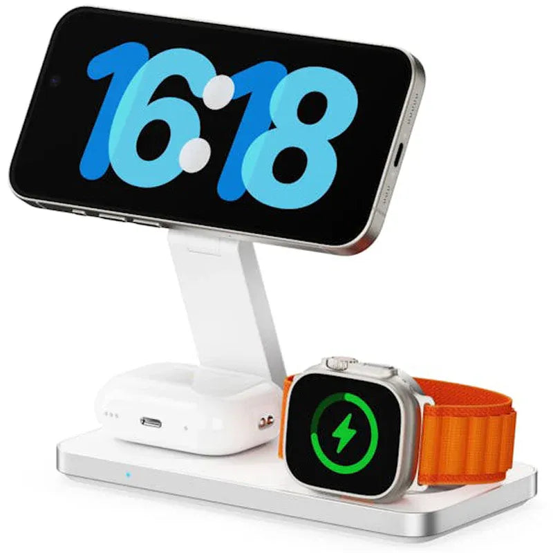 Laser ChargeCore 3-in-1 Charging Stand for Apple, Samsung, Watch Charger - White (includes 20W Charger and Cable)
