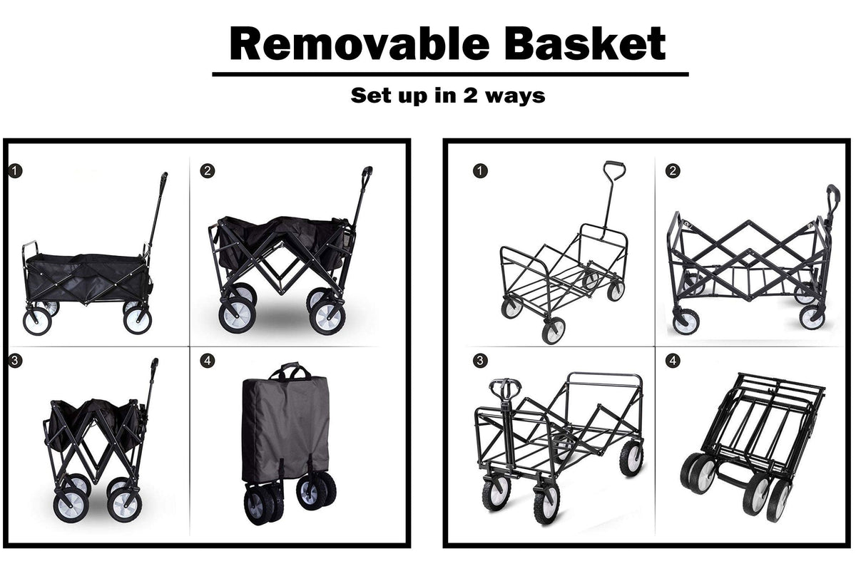 Foldable Collapsible Wagon Cart Garden Beach Outdoor Shop - V610-FLDWAG-9150-BLA