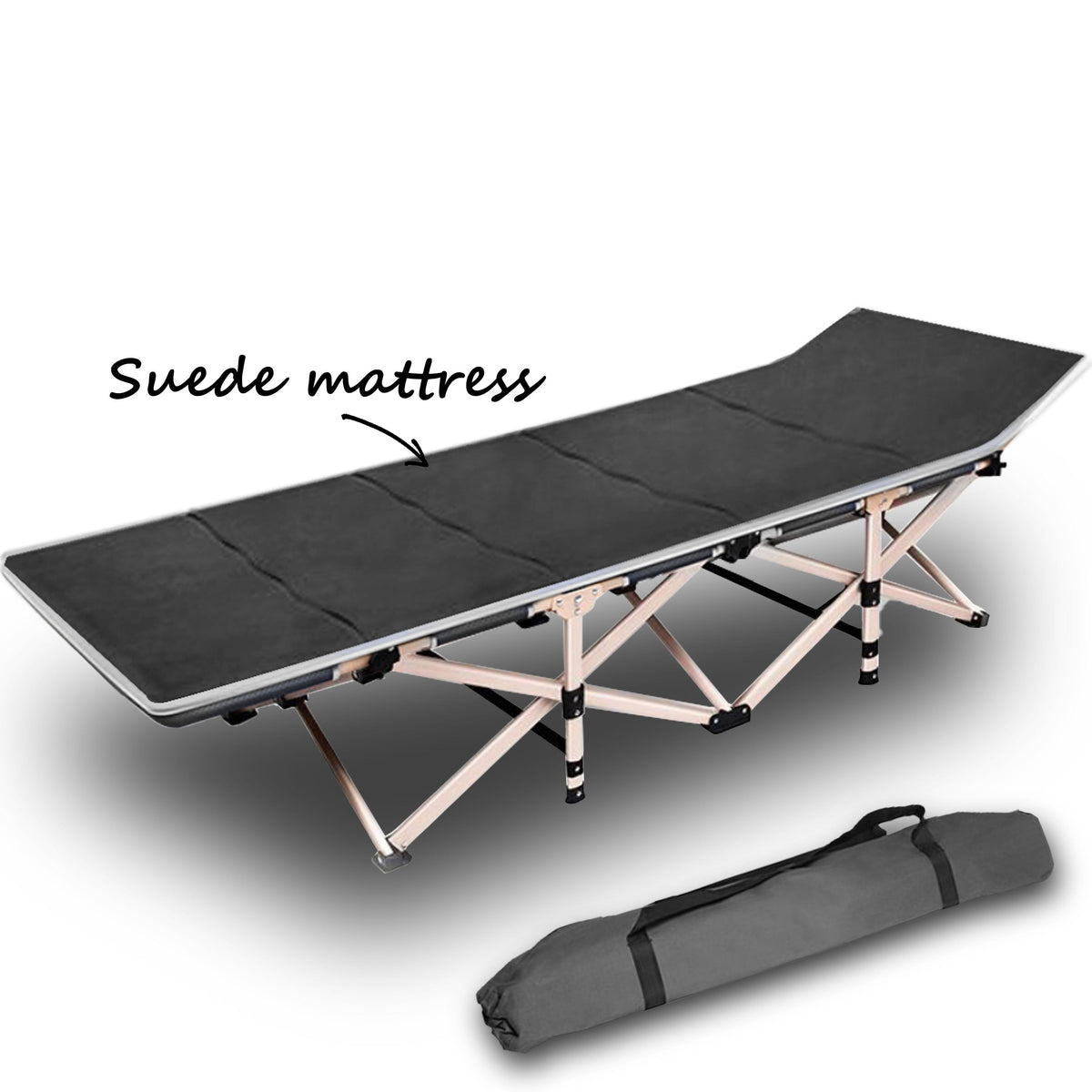 Camping Portable Stretcher Single Foldable Folding Bed - V610-LUXBED-SQ-GRE-MAT