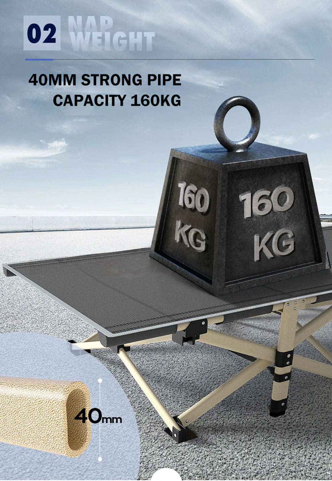 Camping Portable Stretcher Single Foldable Folding Bed - V610-LUXBED-SQ-GRE-MAT