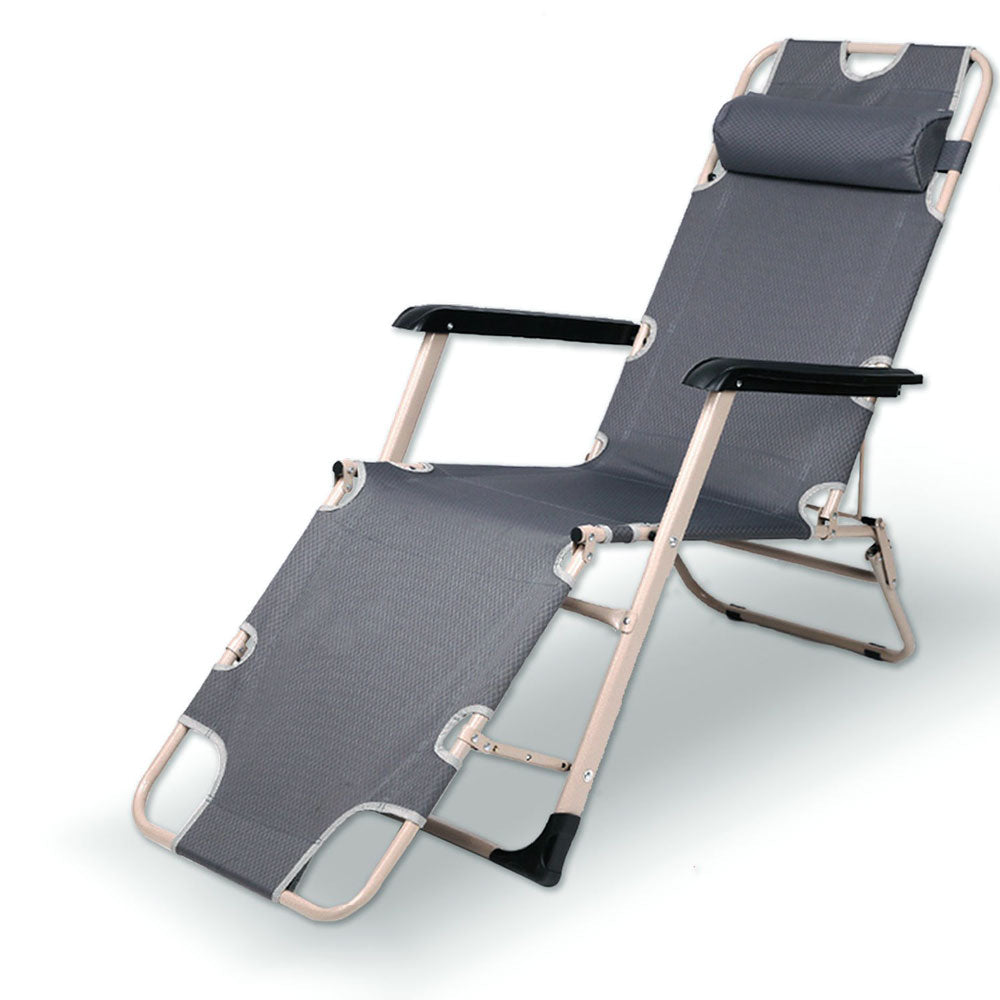Reclining Sun Beach Deck Lounge Chair Outdoor Folding Camping Fishing - grey