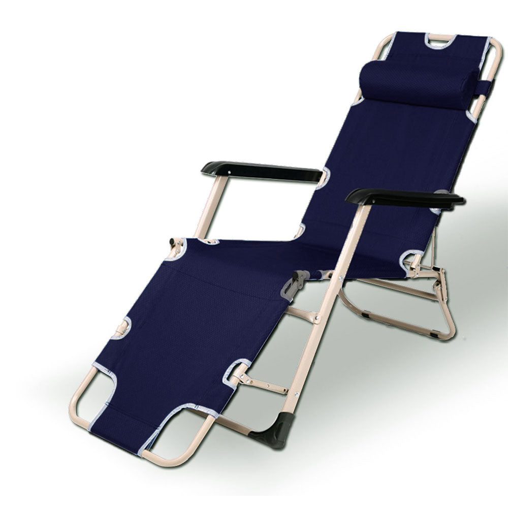 Reclining Sun Beach Deck Lounge Chair Outdoor Folding Camping Fishing - navy
