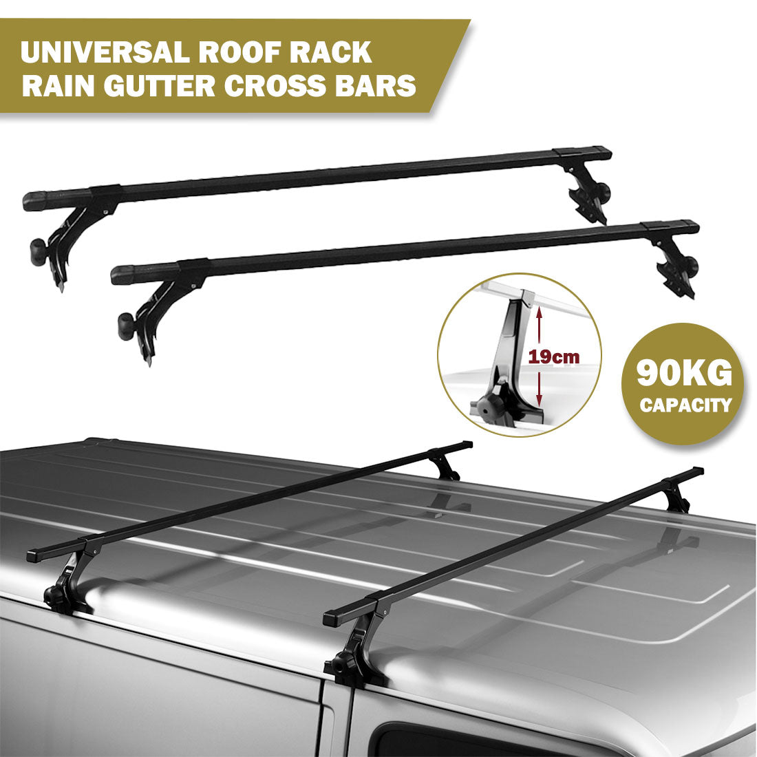 120cm Universal Rain Gutter Car Roof Rack Cross - V610-ROORAC-RG-BLA-120-19