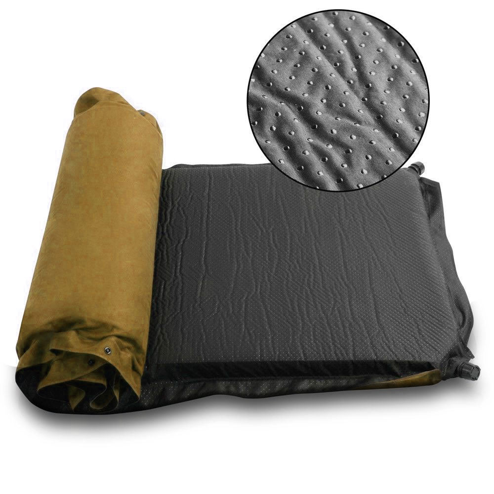 Self Inflating Mattress Sleeping Suede Mat Air Bed Camping Camp - beige