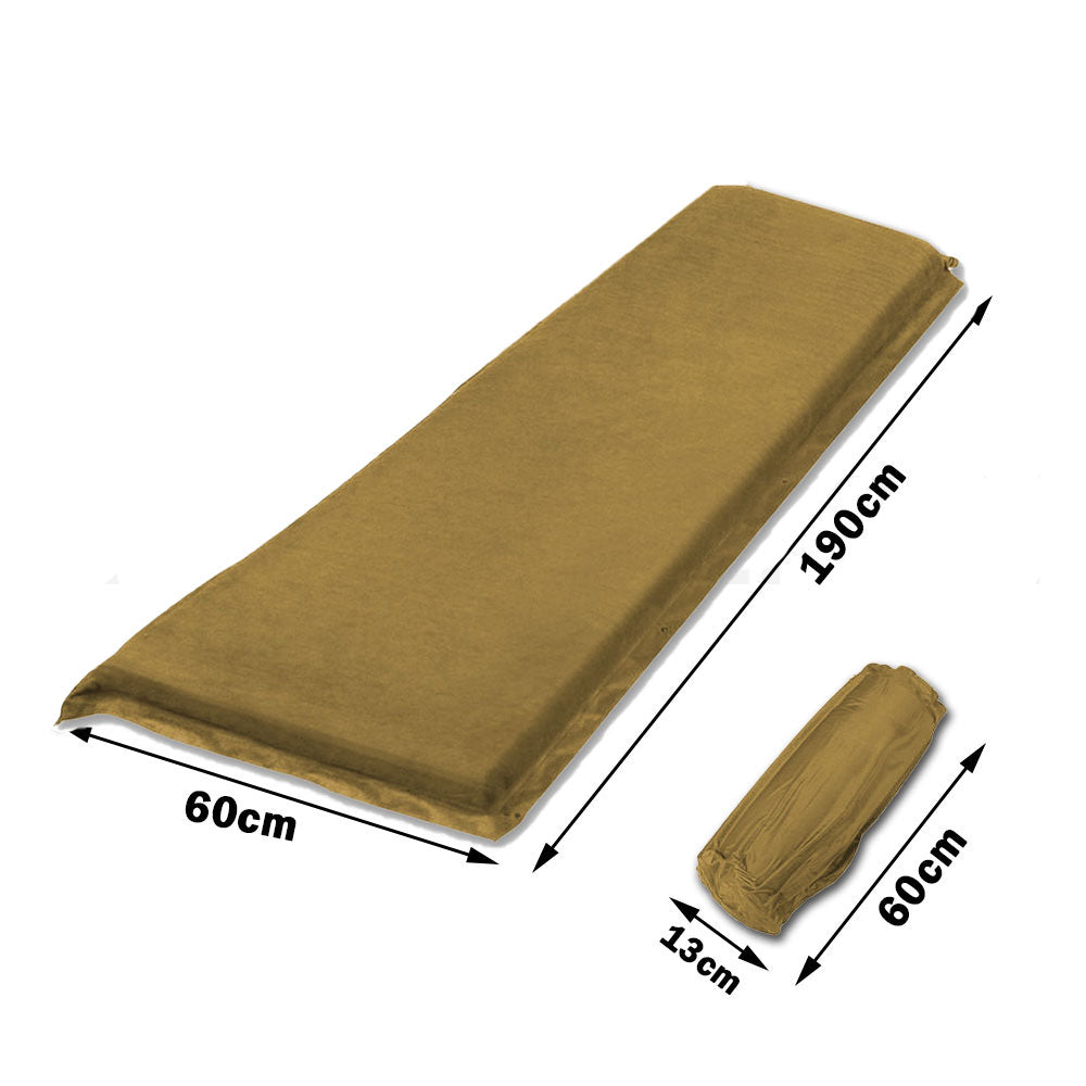 Self Inflating Mattress Sleeping Suede Mat Air Bed Camping Camp - beige