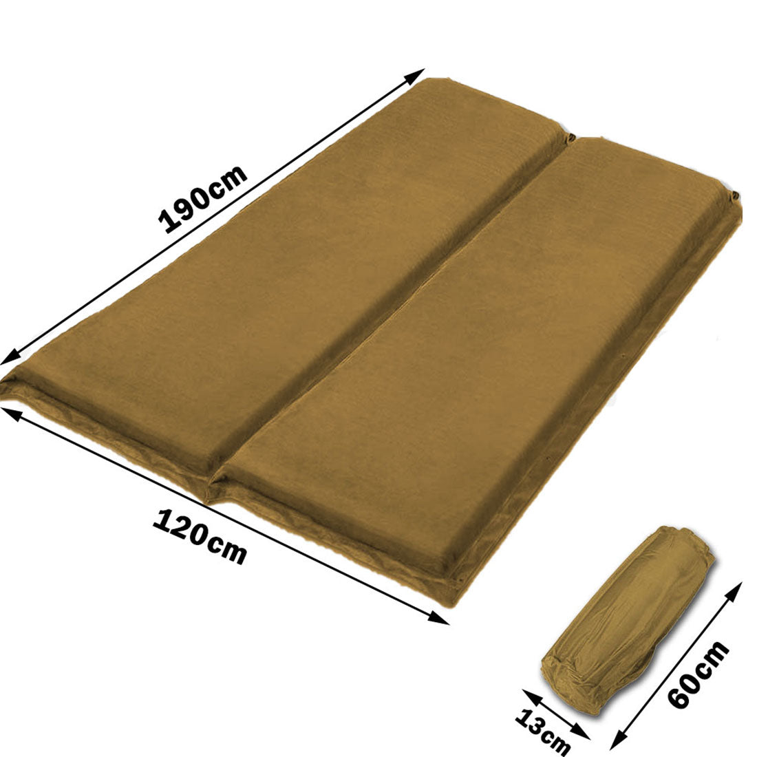 Double Self Inflating Mattress Sleeping Sedue Mat Air Bed Camping - beige