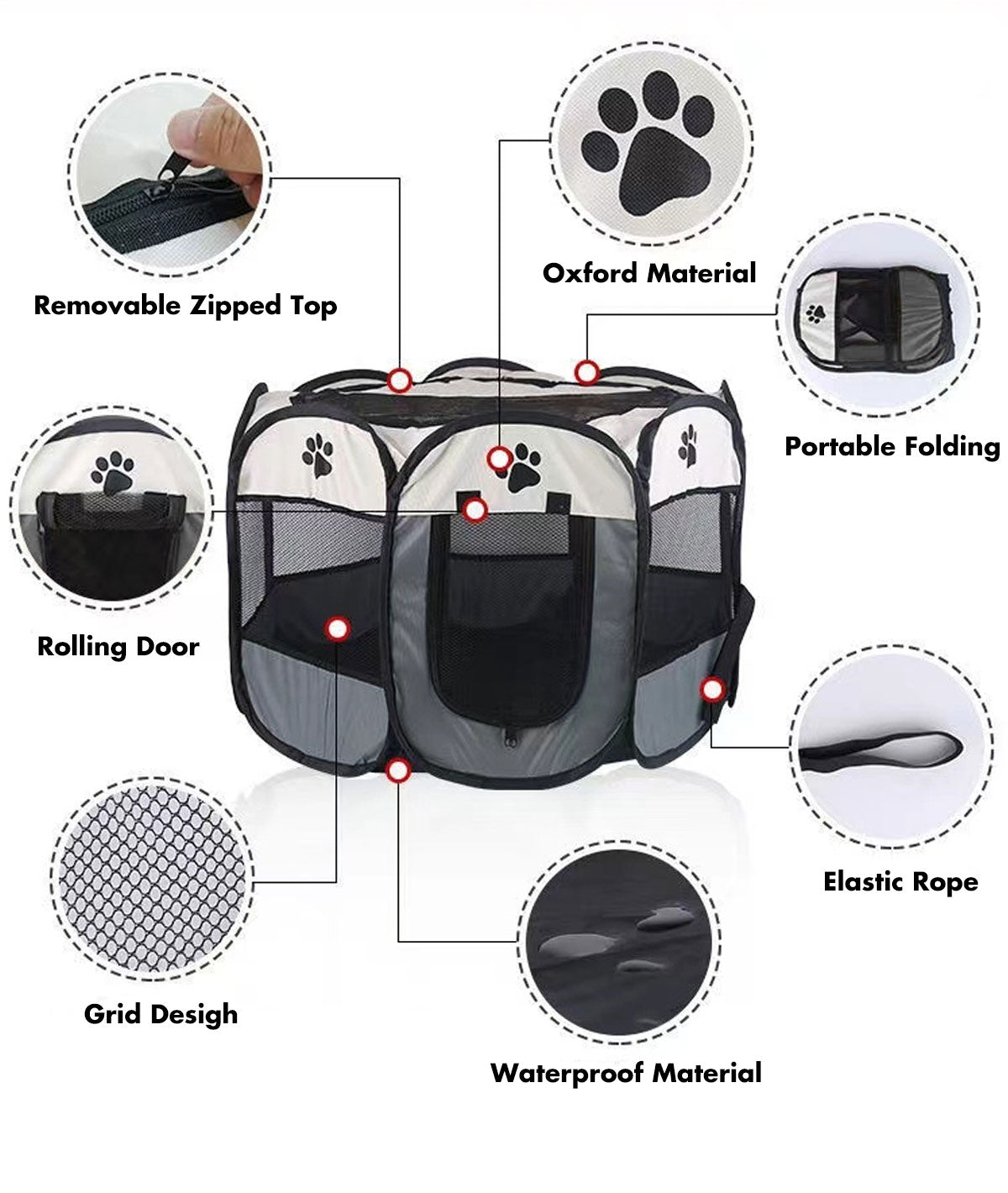 8 Panel Pet Dog Cat Crate Play Pen Bags Kennel - Cage Extra Large Grey