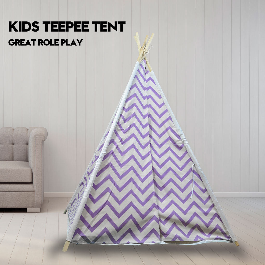 Giant Cotton Canvas Kids Teepee Wigwam Children Pretend Play Tent - purple