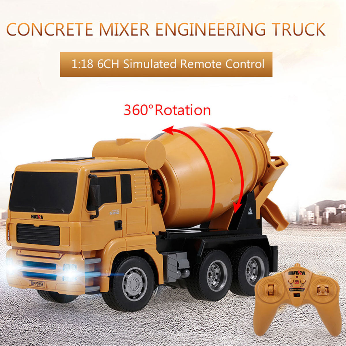 Huina 1/18 RC Engineering Construction Concrete Cement Mixer Truck Remote -