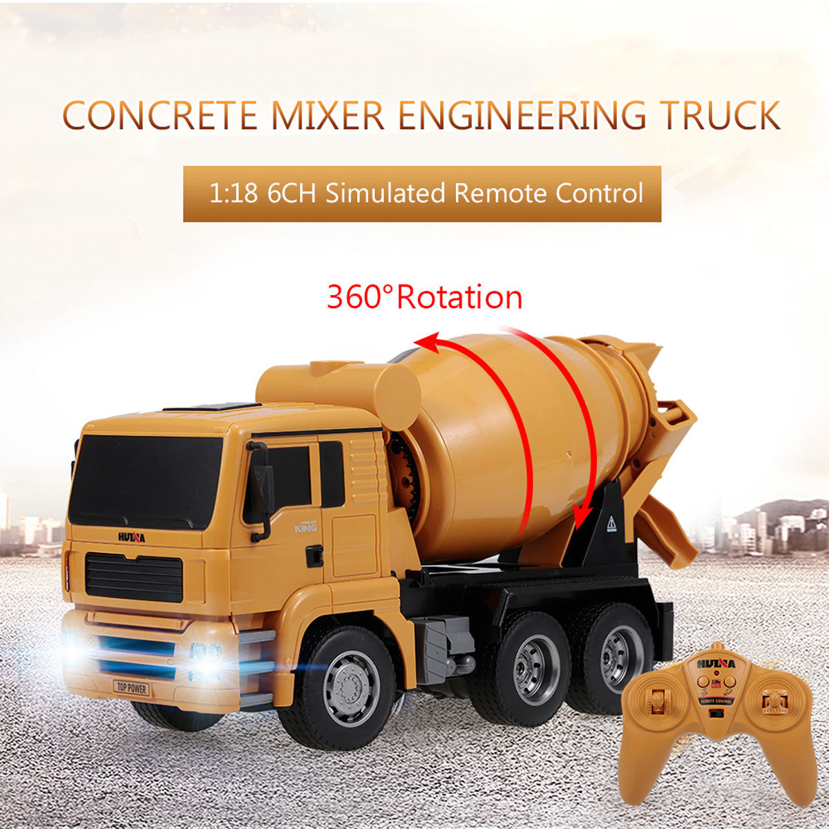 Huina 1/18 RC Engineering Construction Concrete Cement Mixer Truck Remote -