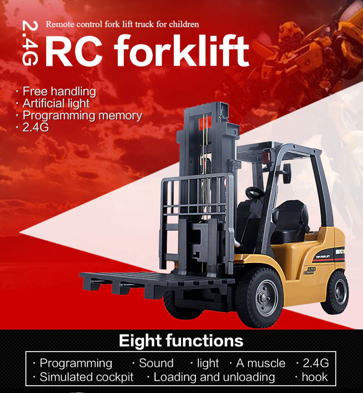 Huina 1/10 RC 8CH ForkLift Excavator Industrial Construction Engineering