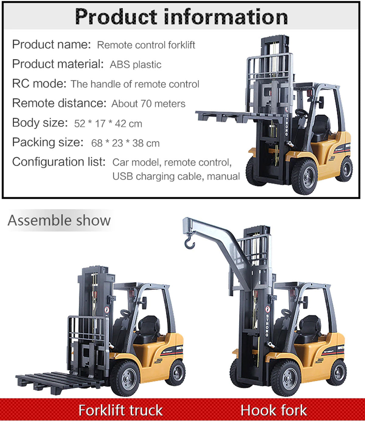 Huina 1/10 RC 8CH ForkLift Excavator Industrial Construction Engineering