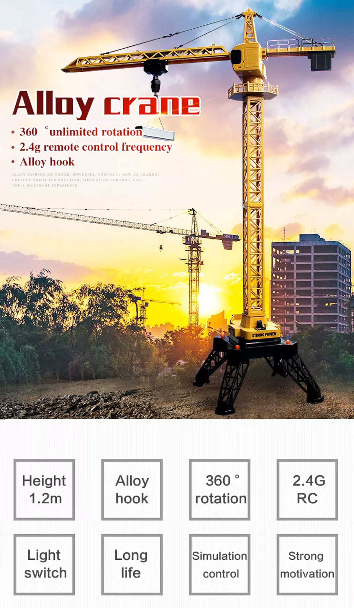 HUINA 1/14 12CH RC Alloy Tower Crane Engineering Construction Vehicle - Vehicle