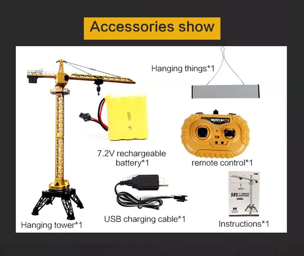 HUINA 1/14 12CH RC Alloy Tower Crane Engineering Construction Vehicle - Vehicle