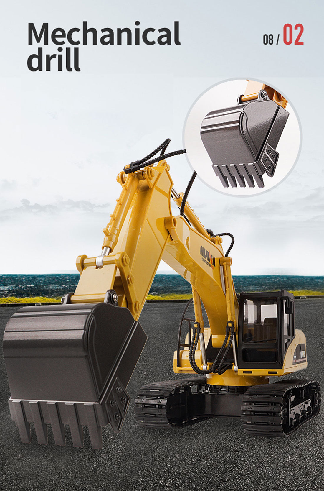 HUINA 1/14 15CH RC Alloy Excavator Construction Engineering Vehicle Digger -