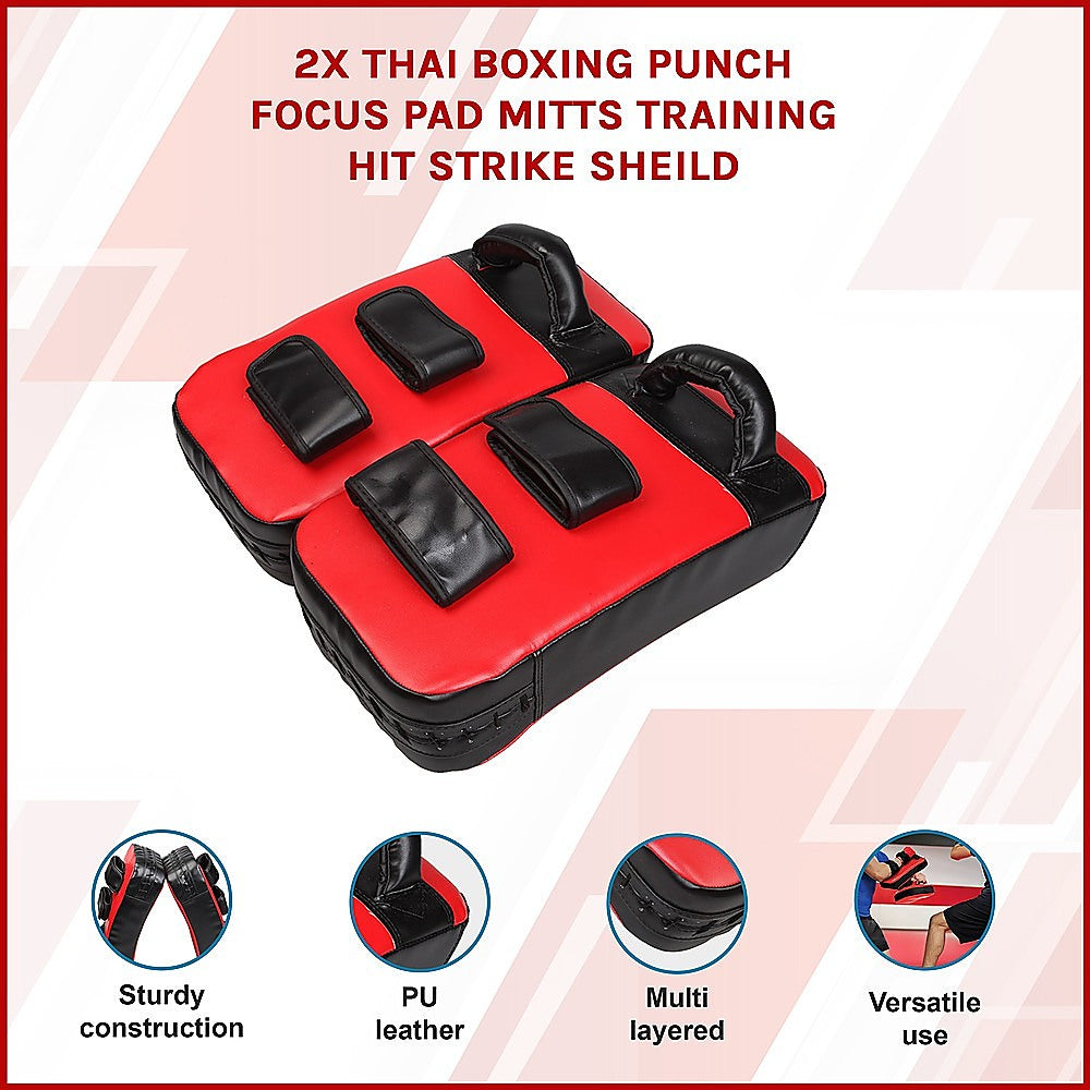 2 x Thai Boxing Punch Focus Pad Mitts Training Strike Shields Set