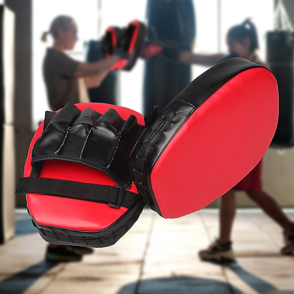 2 x Thai Boxing Punch Focus Gloves Kit Training Red & Black Pads